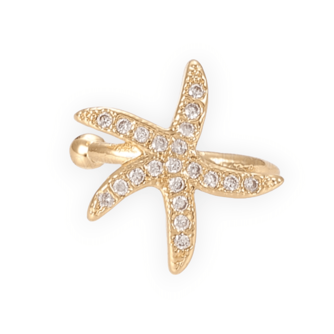 Ear cuff solitarios estrella de mar 9 mm baño de oro / unidad2