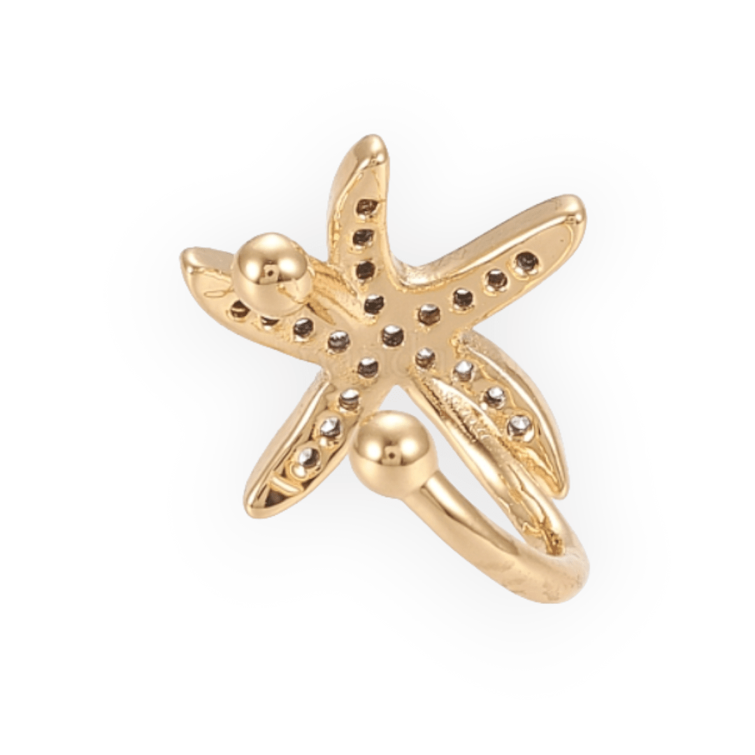 Ear cuff solitarios estrella de mar 9 mm baño de oro / unidad3