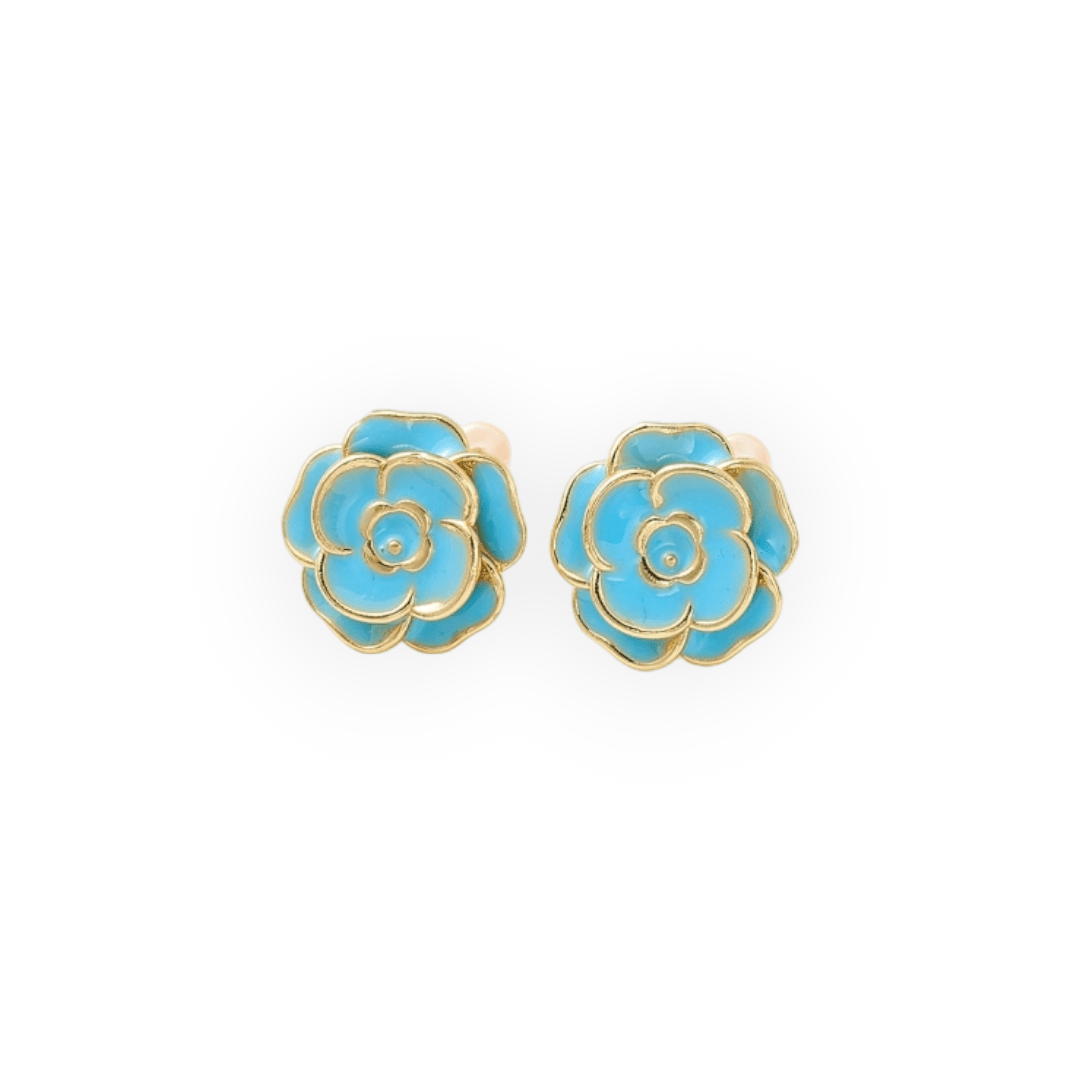 Aros topo topito segunda etapa flor 15 mm baño de oro / par2