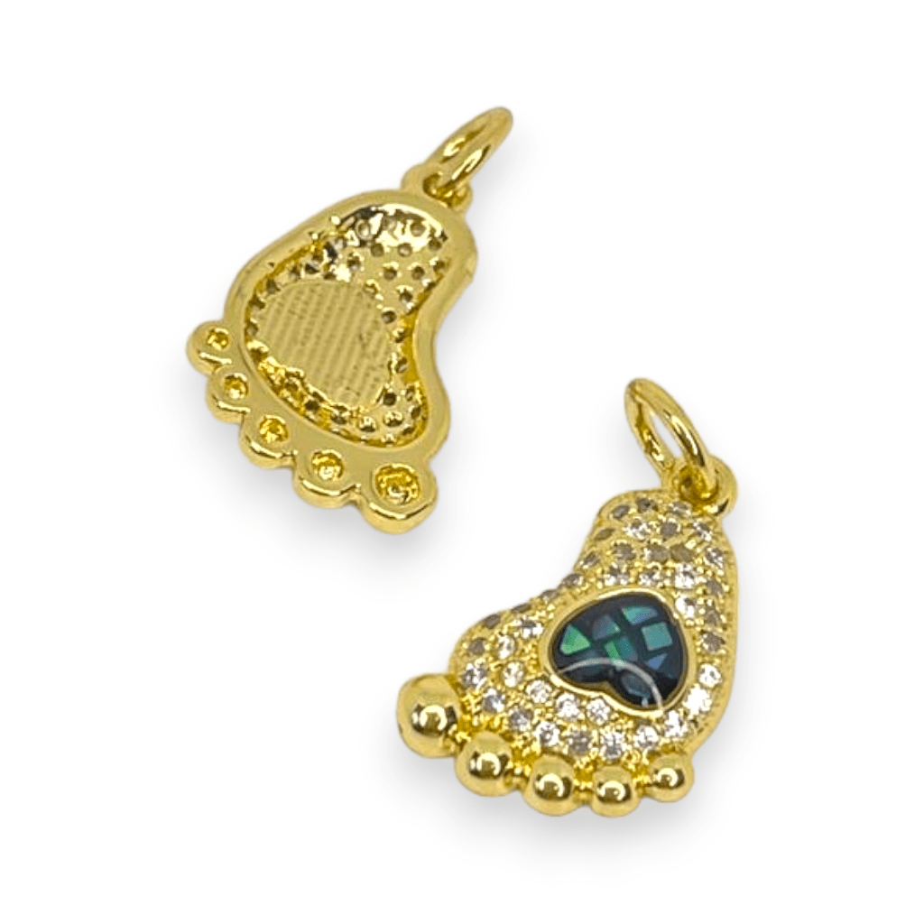 Dije pie bebé corazón zircón baño de oro / unidad1