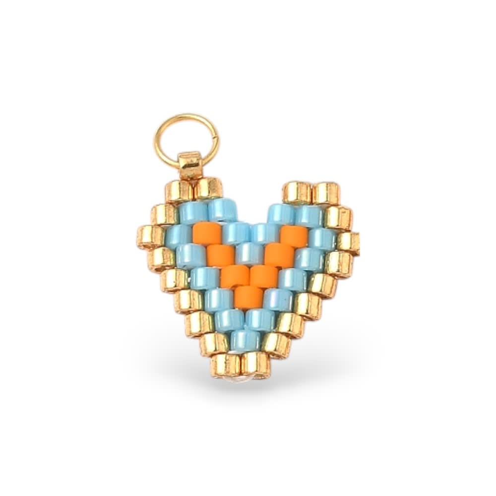 Dije colgante corazón de mostacilla 13 mm vidrio baño oro / unidad3