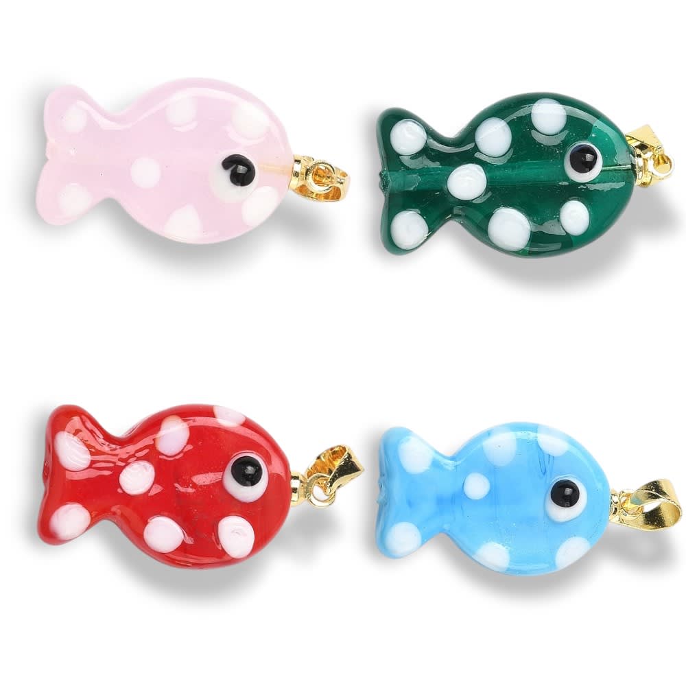 Dije colgante pez pescado lunares 23x14 mm murano / unidad1