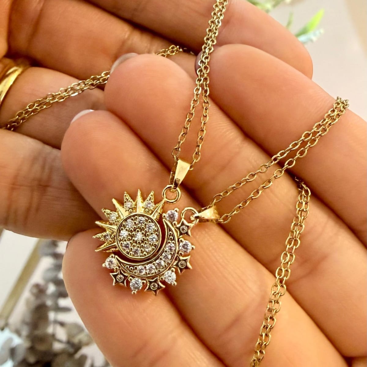 Collar sol luna para parejas acero zircón / set1