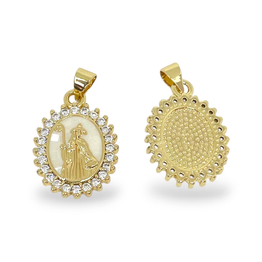 Dije colgante Virgen nácar 20x15 mm zircón baño oro / unidad4