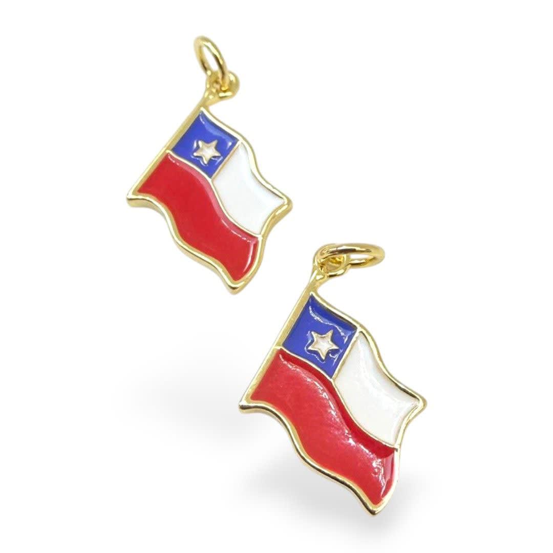 Dije colgante esmaltado bandera de Chile 12 mm baño de oro / unidad3