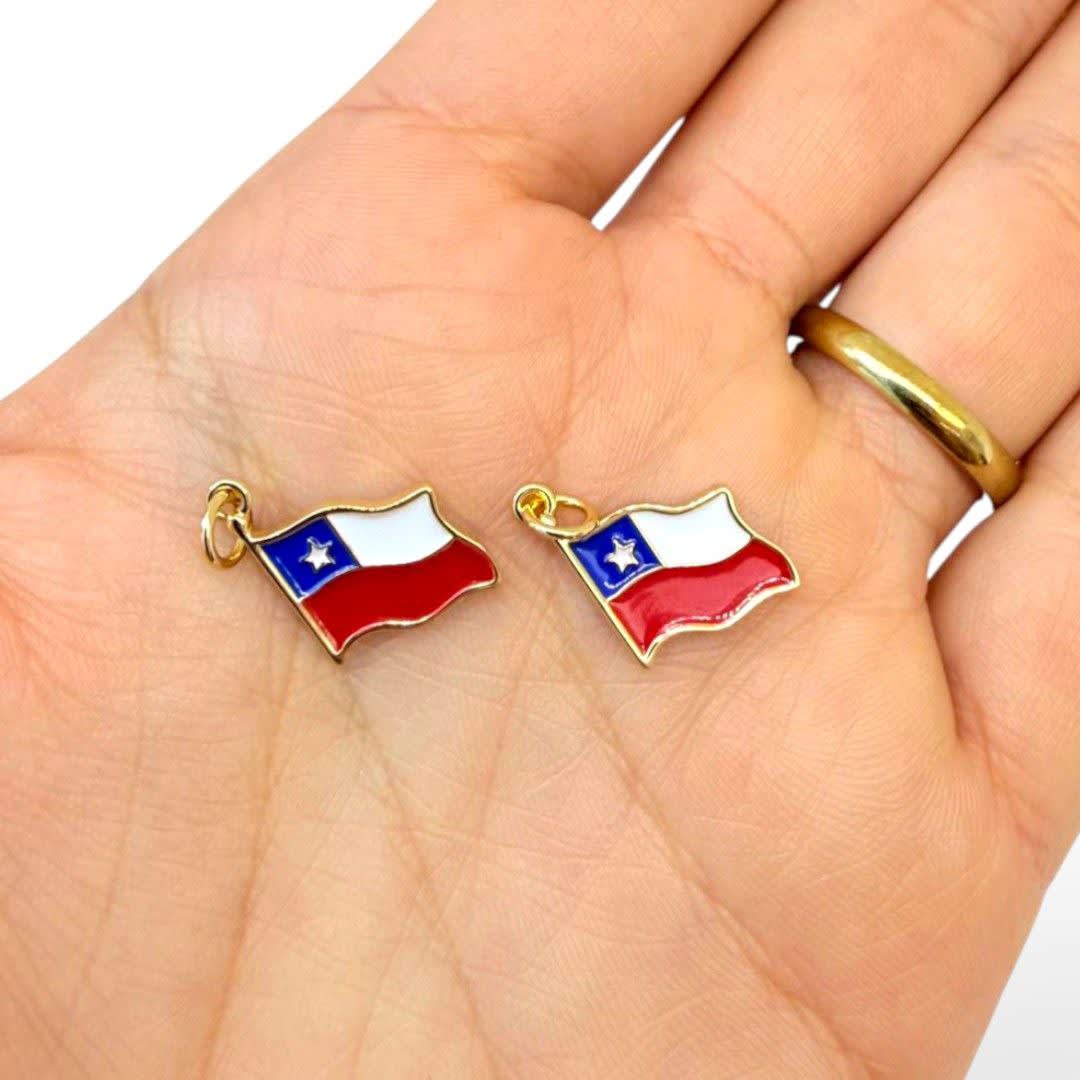 Dije colgante esmaltado bandera de Chile 12 mm baño de oro / unidad2