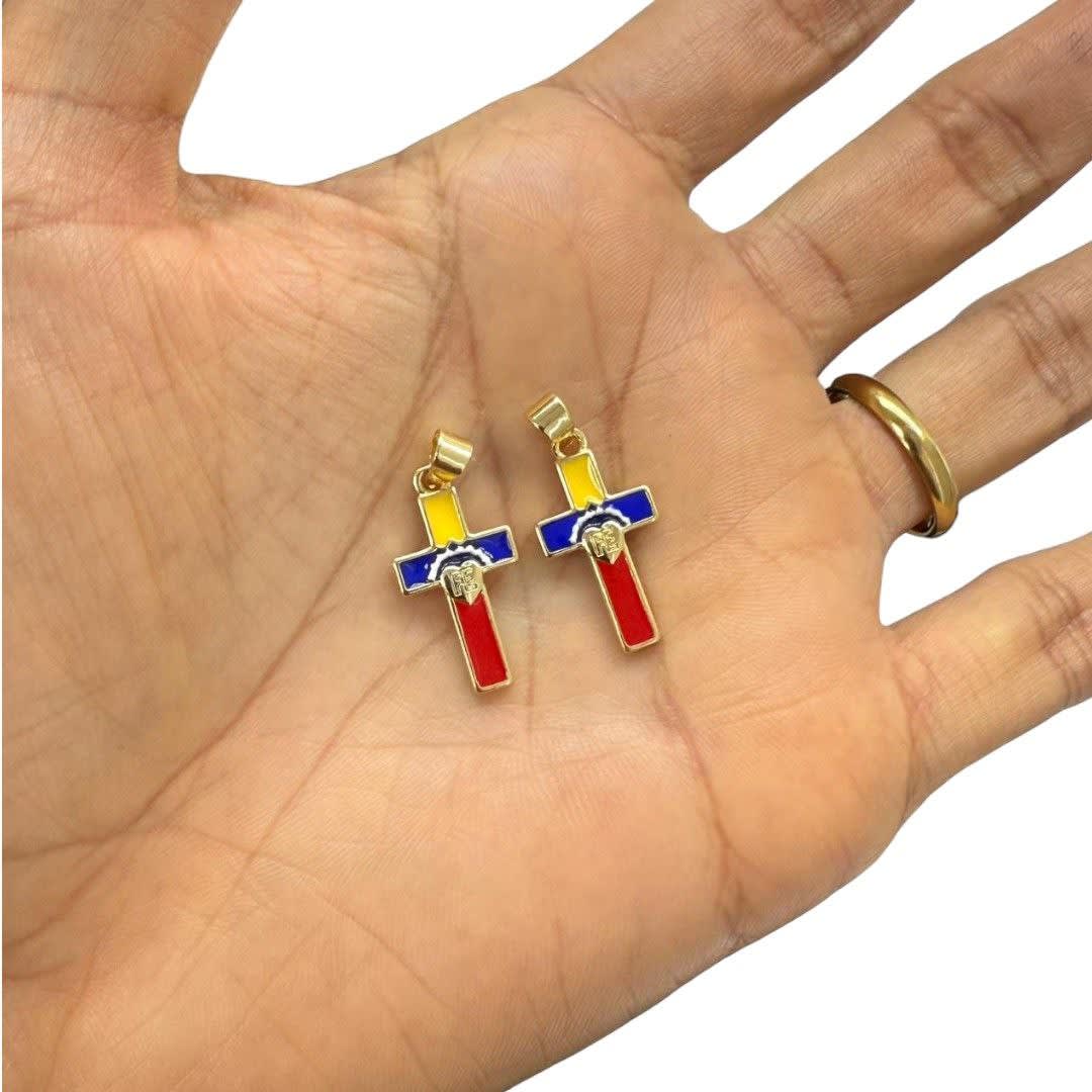 Dije colgante cruz tricolor fe venezuela 20x12 mm baño oro / unidad2