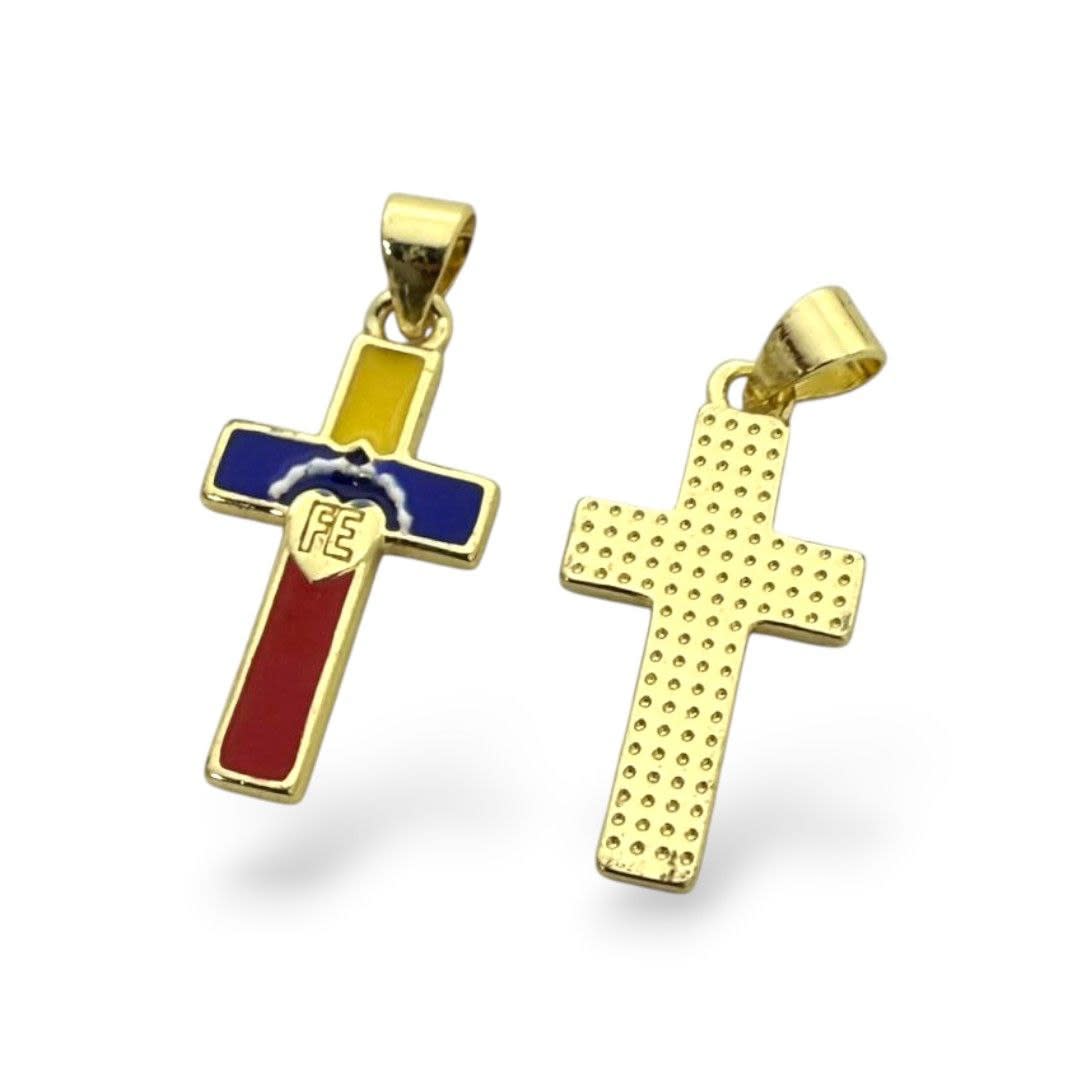 Dije colgante cruz tricolor fe venezuela 20x12 mm baño oro / unidad1