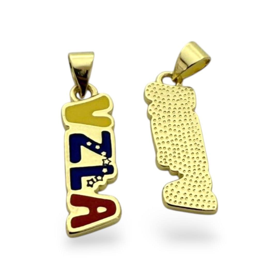 Dije colgante palabra vzla tricolor venezuela 20x7mm baño oro / unidad5