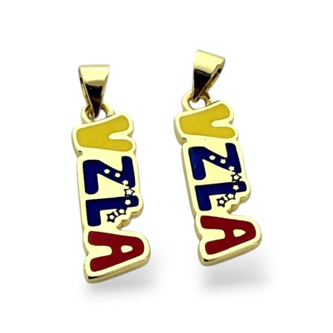Dije colgante palabra vzla tricolor venezuela 20x7mm baño oro / unidad4