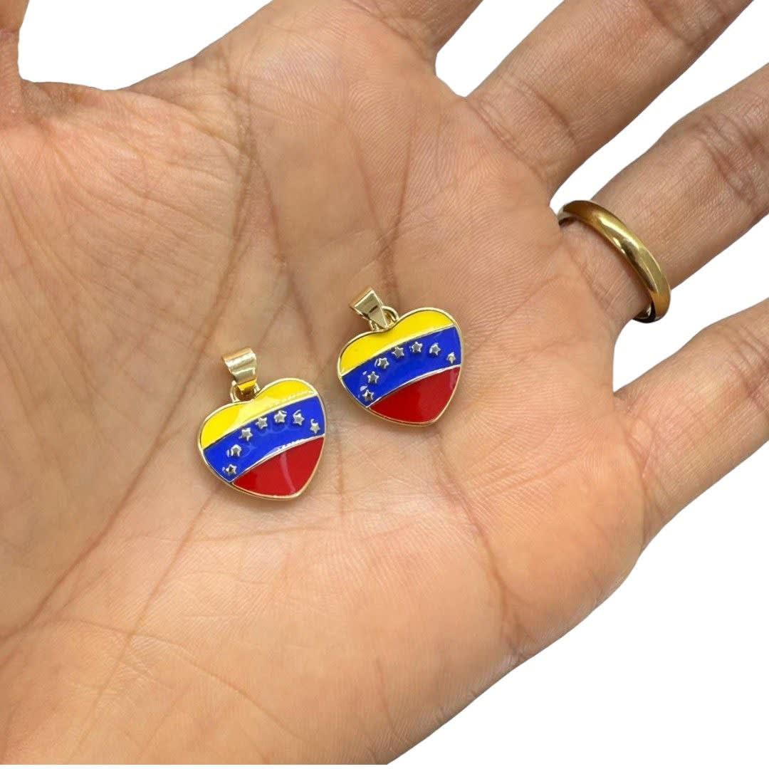 Dije colgante corazón bandera venezuela 15x14 mm baño oro / unidad1