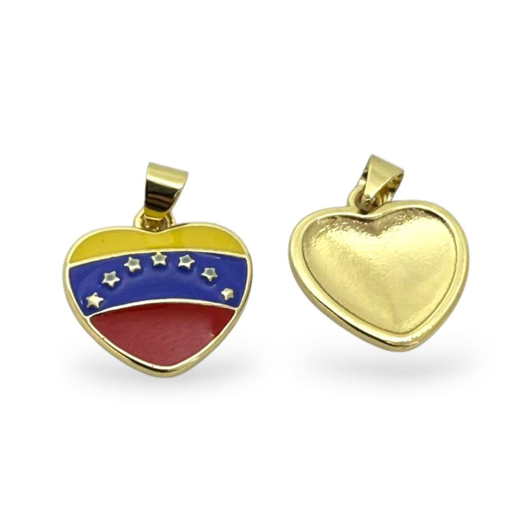 Dije colgante corazón bandera venezuela 15x14 mm baño oro / unidad2