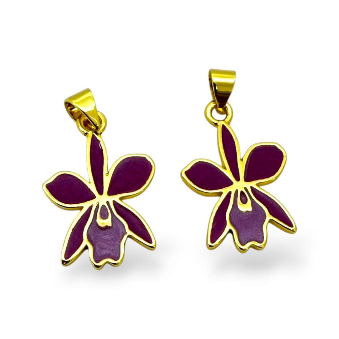 Dije Colgante flor orquídea venezuela 20x15 mm baño oro / unidad1