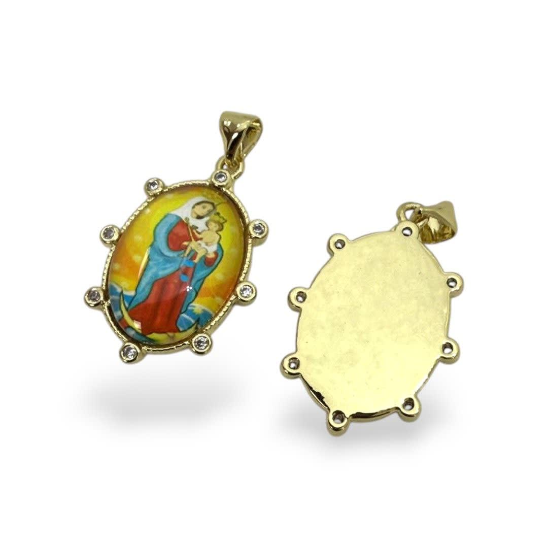 Dije colgante óvalo virgen chinita Chiquinquirá baño oro / unidad3