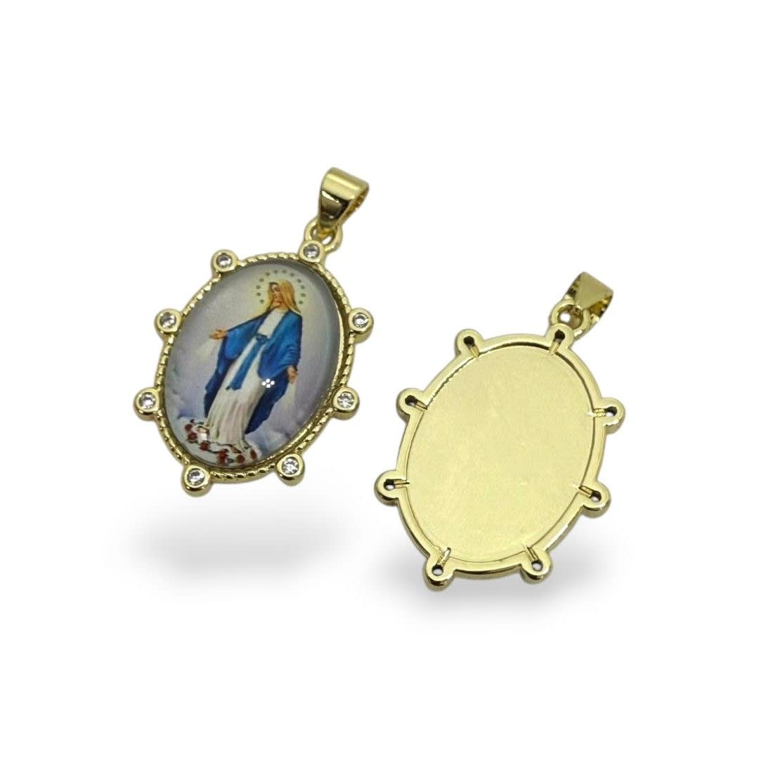 Dije colgante óvalo virgen milagrosa los rayos baño oro / unidad3