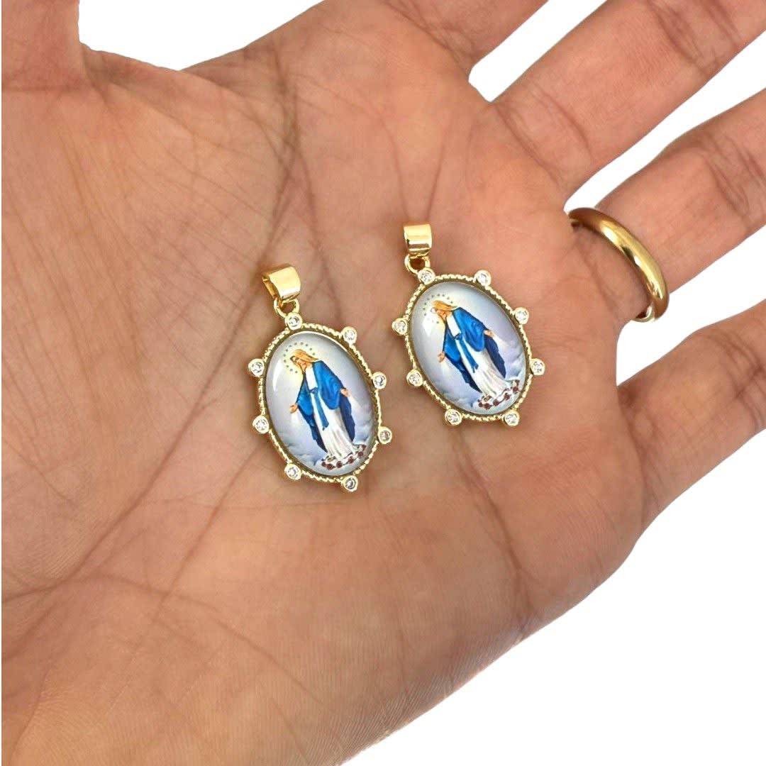 Dije colgante óvalo virgen milagrosa los rayos baño oro / unidad2