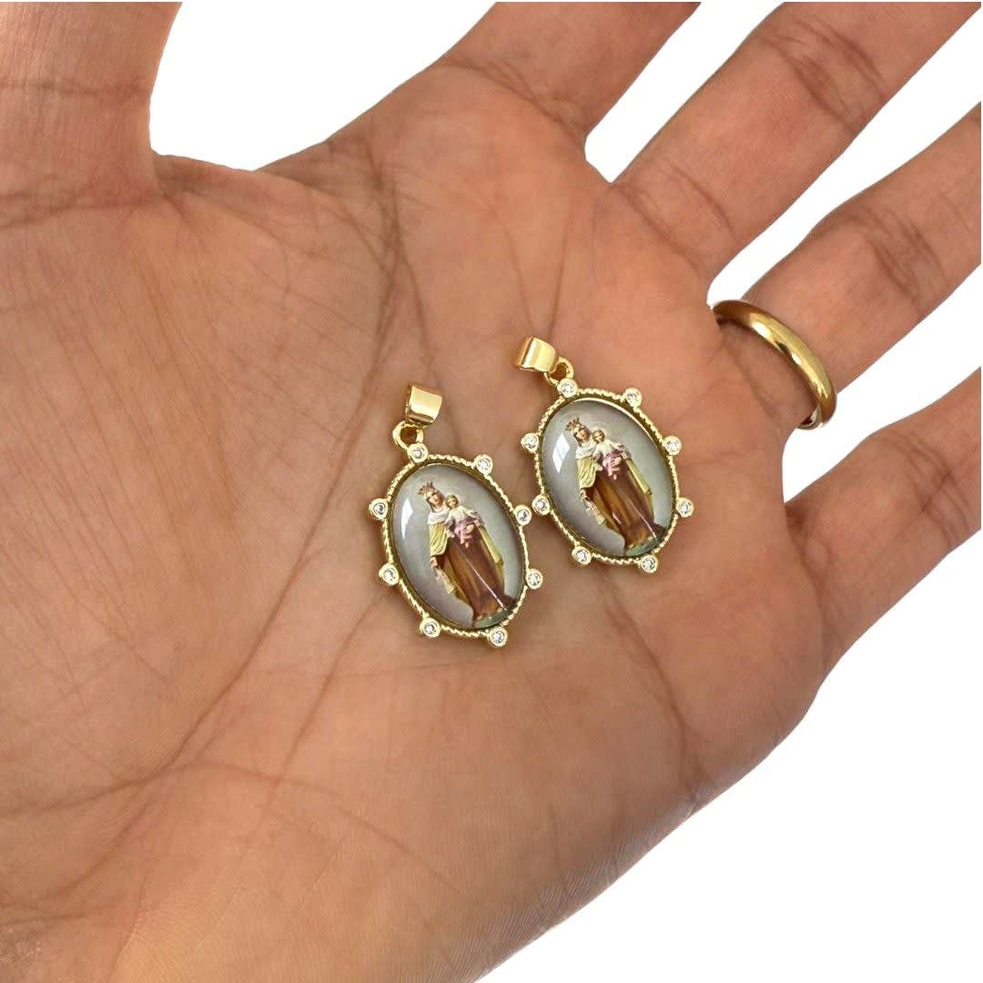 Dije colgante óvalo virgen del carmen baño oro / unidad2