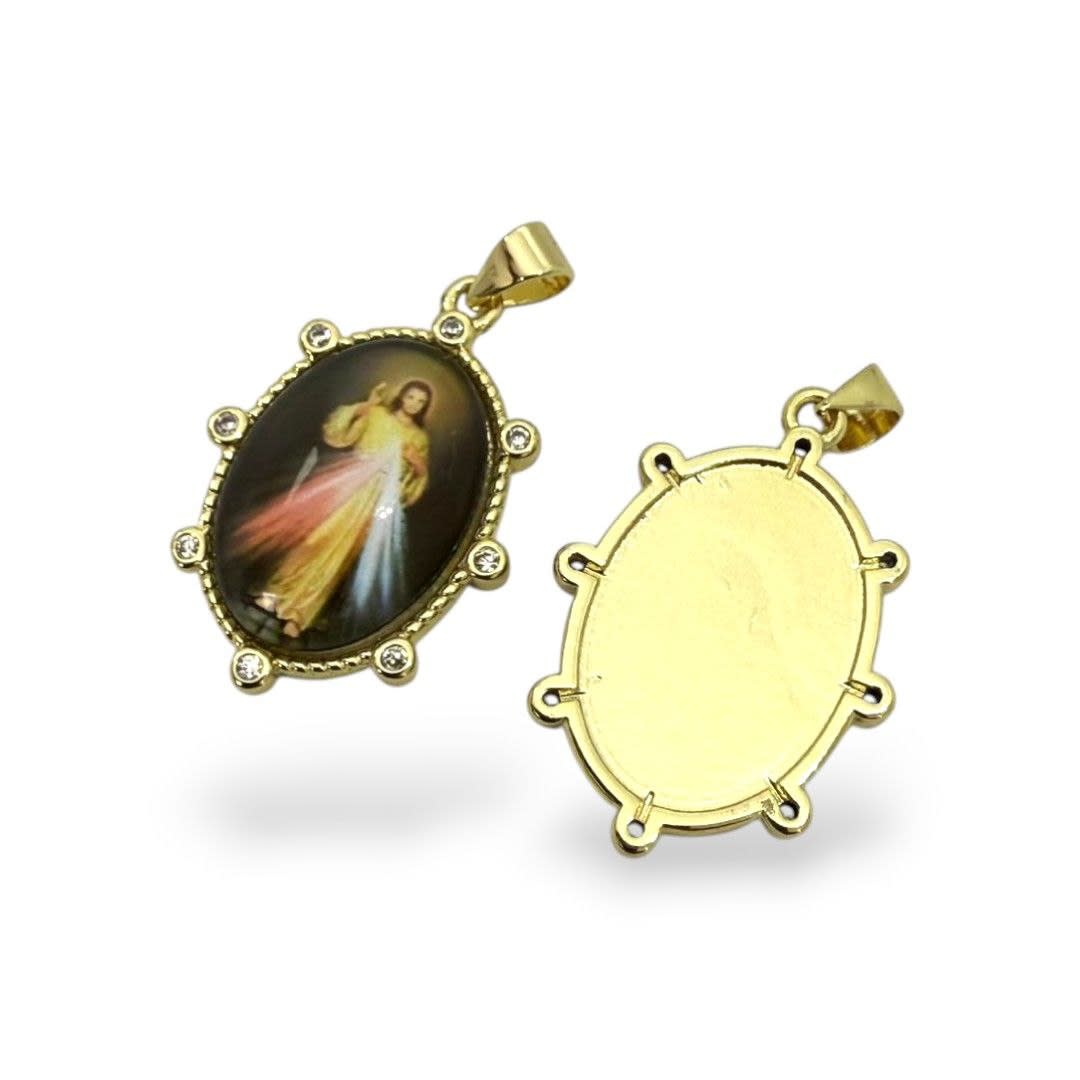 Dije colgante óvalo jesús de la misericordia baño oro / unidad3