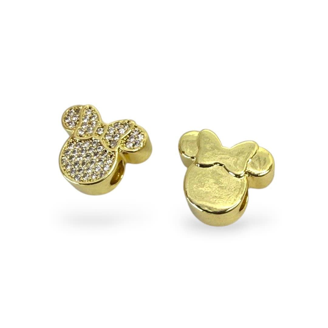 Pasador europeo charm mickey minnie baño oro zircón / unidad5