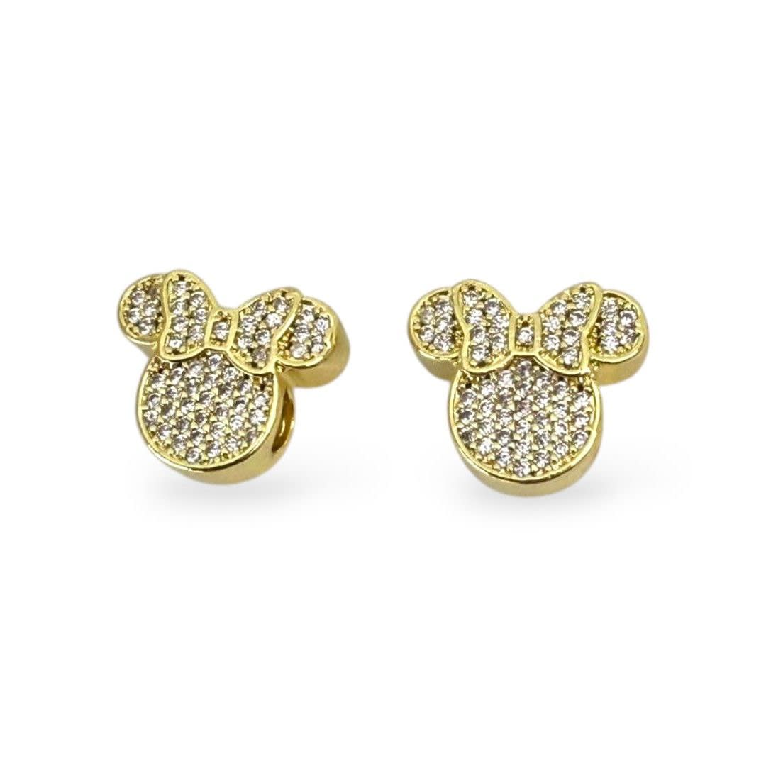 Pasador europeo charm mickey minnie baño oro zircón / unidad1