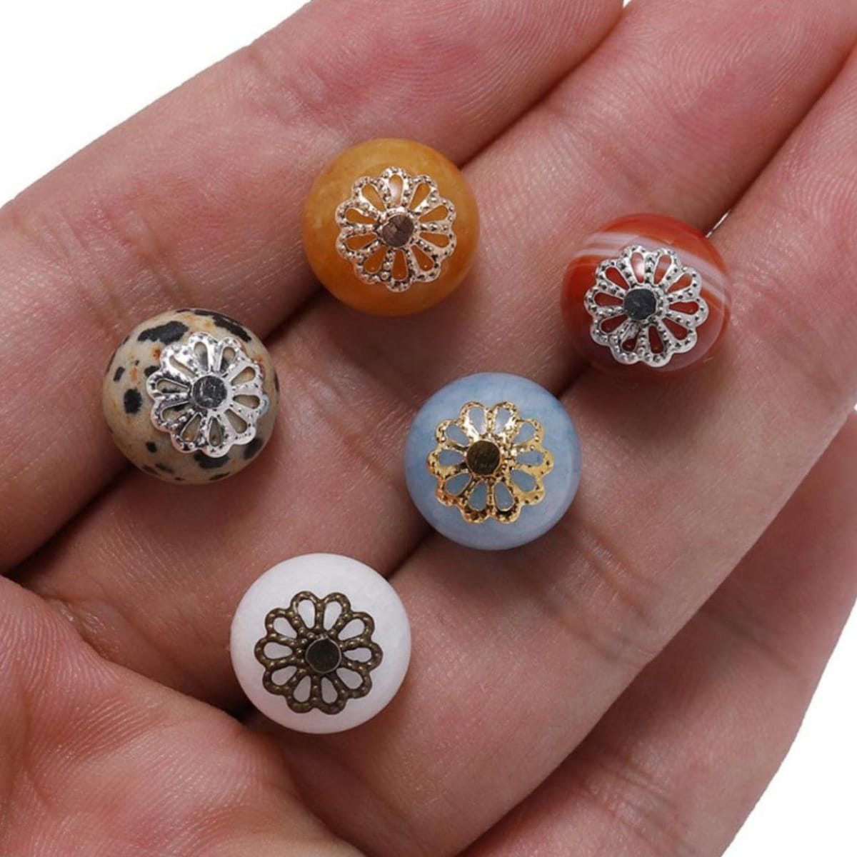 Tapa de cuentas piedras abalorios flor baño de oro / 10 uds2