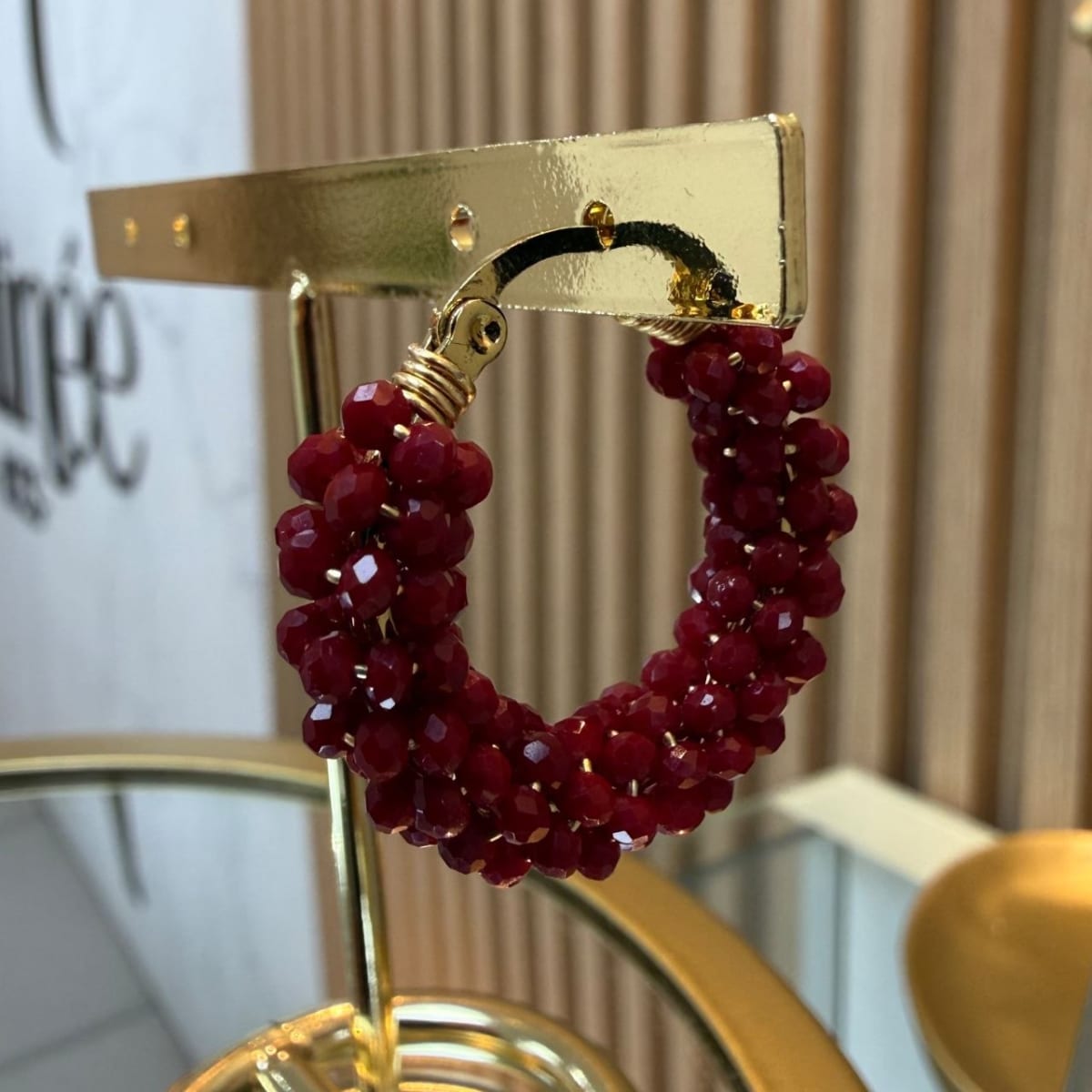 Argollas tejidas alambrismo con cristal / par2