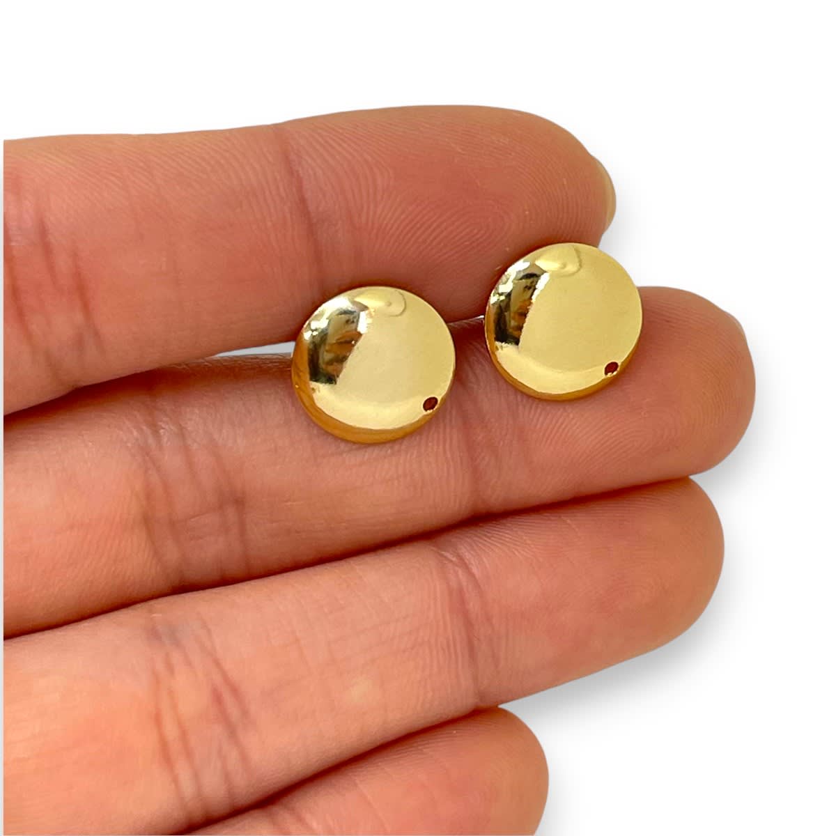 Base de aros topito redondo abombado pequeño 11 mm baño de oro / par2