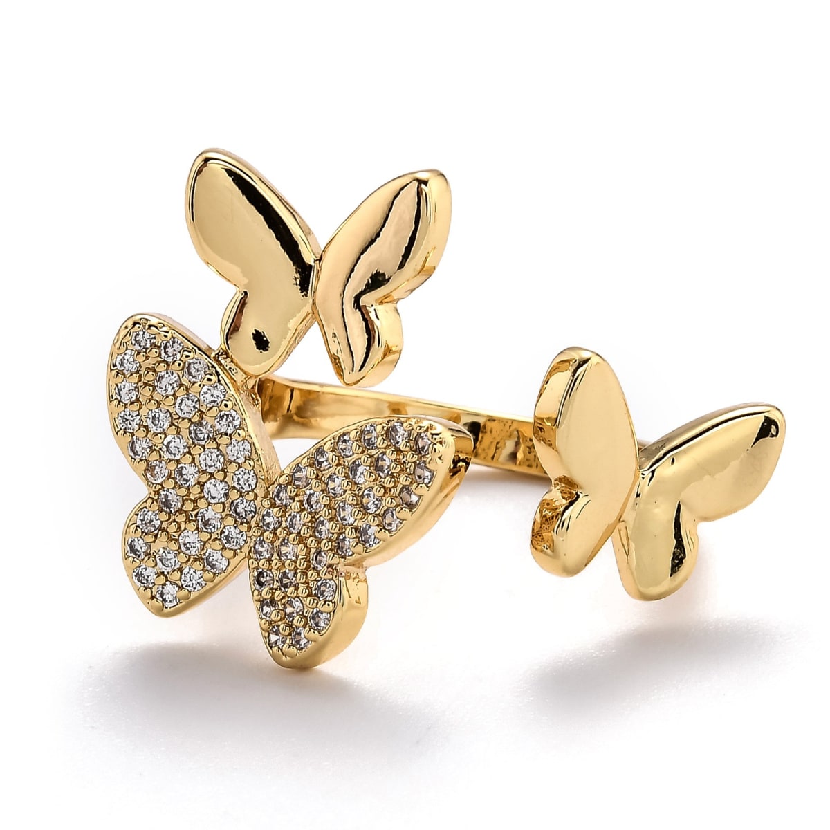Anillo ajustable mariposas nácar baño de oro / unidad2