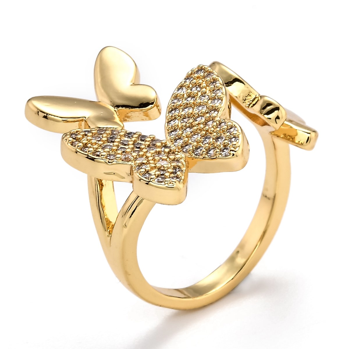 Anillo ajustable mariposas nácar baño de oro / unidad6