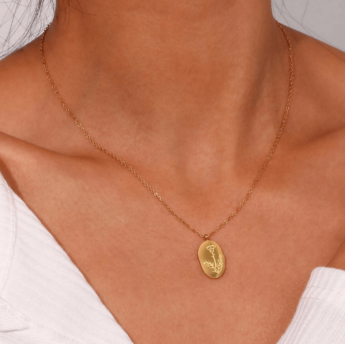 Collar con colgante flores mes de nacimiento acero / unidad14