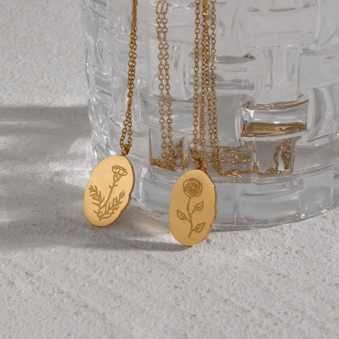 Collar con colgante flores mes de nacimiento acero / unidad13