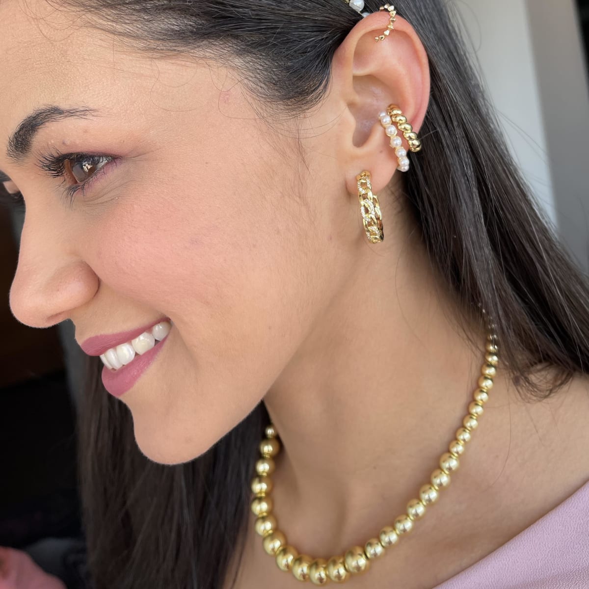 Aros argollas aretes tipo C eslabones con zircón / par3