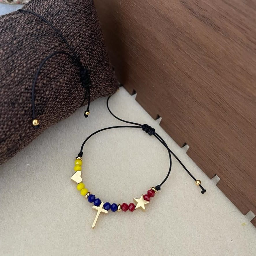 Pulsera tricolor venezuela ajustable Corazón Cruz Estrella VTE / unidad1