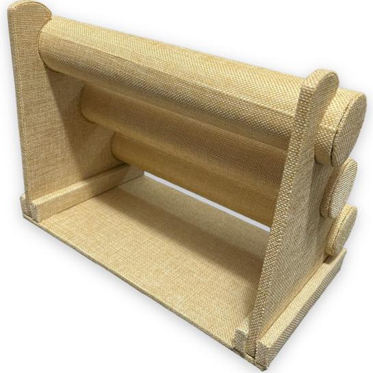 Exhibidor mostrario pulseras reloj tres niveles arpillera yute / unidad3