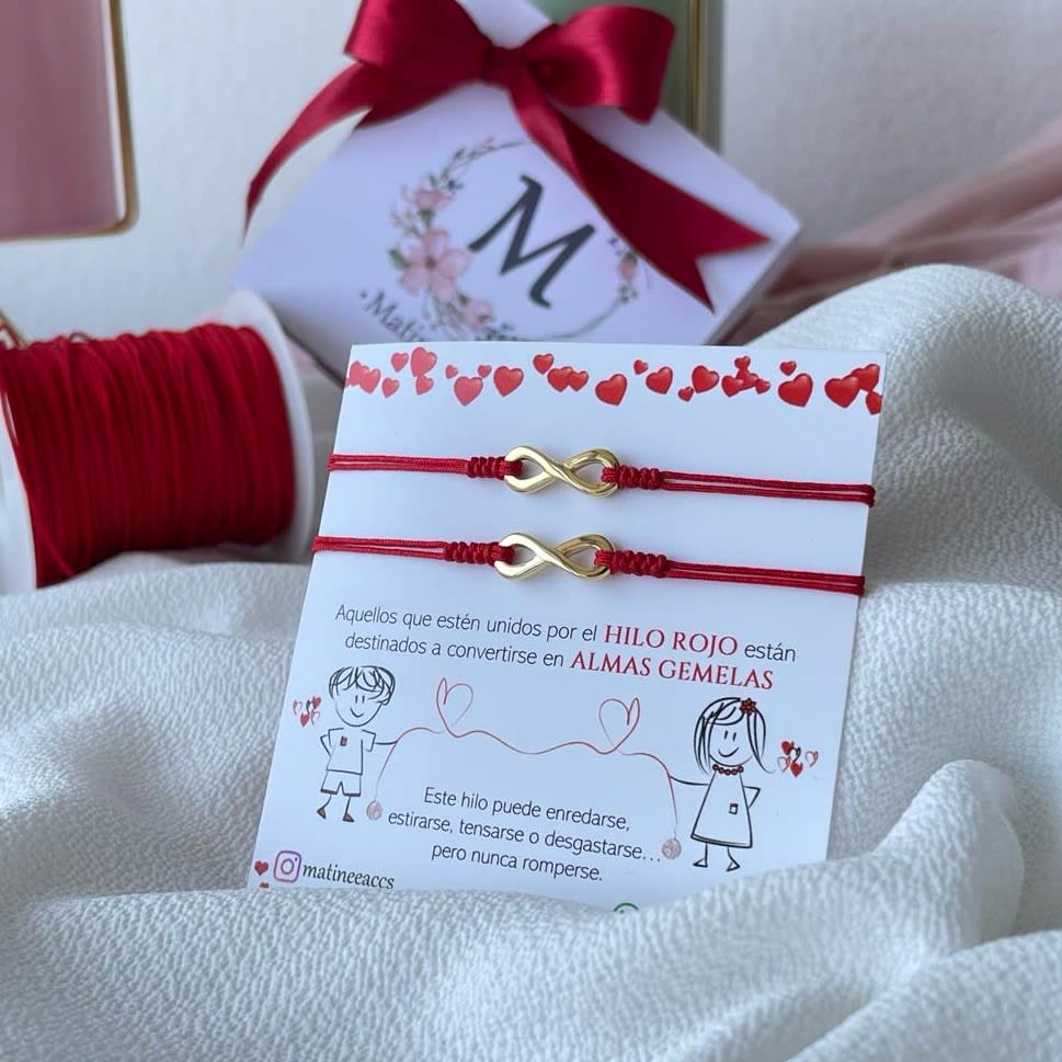 Regalos San Valentin pulseras pareja hilito rojo infinito / set1