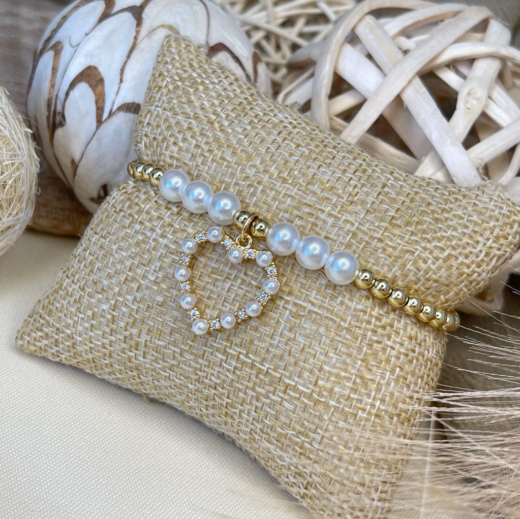 Pulsera elasticada de balines acero perla colgante / unidad9