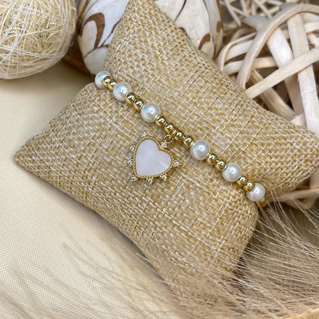 Pulsera elasticada de balines acero perla colgante / unidad7