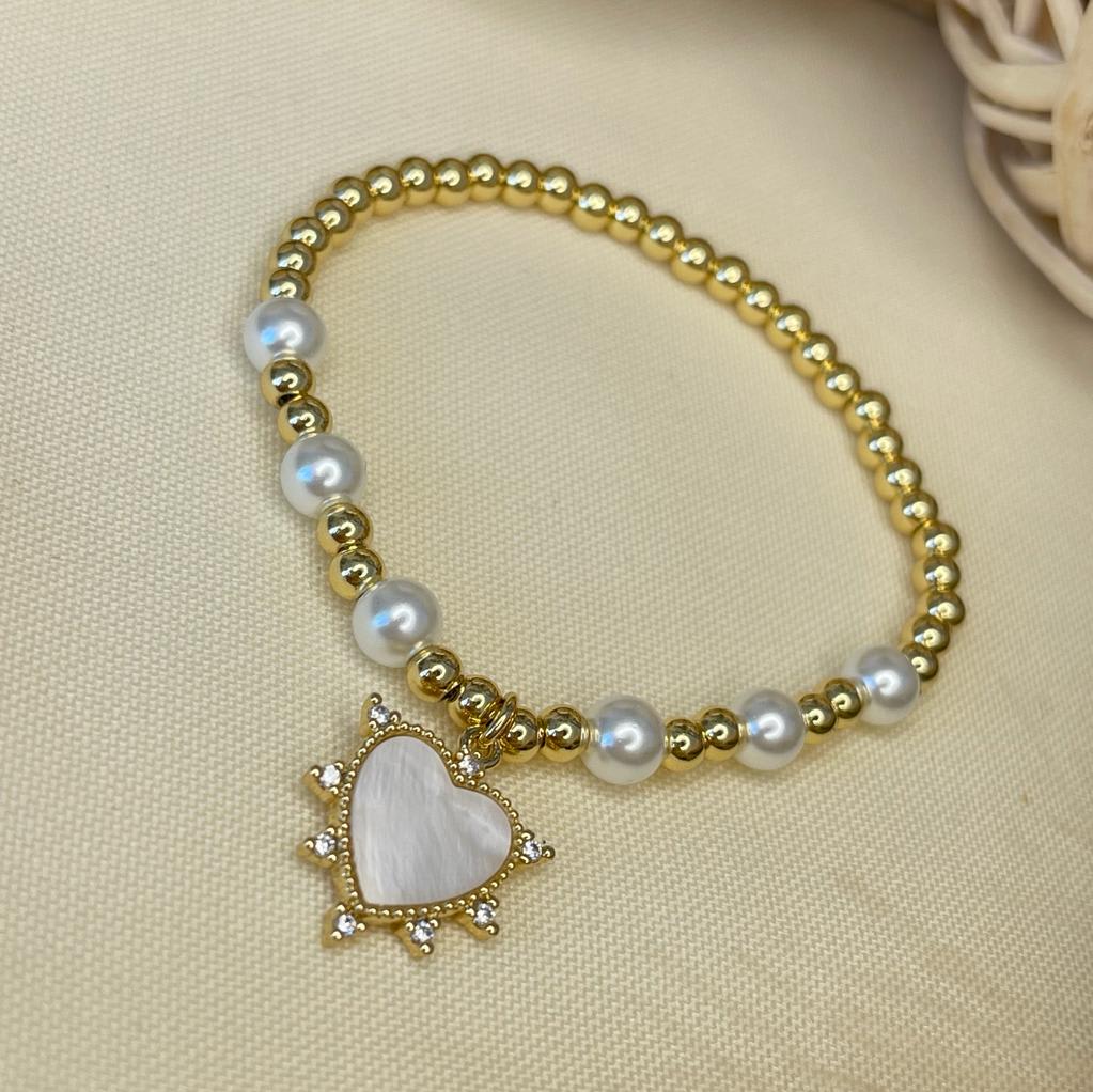 Pulsera elasticada de balines acero perla colgante / unidad8