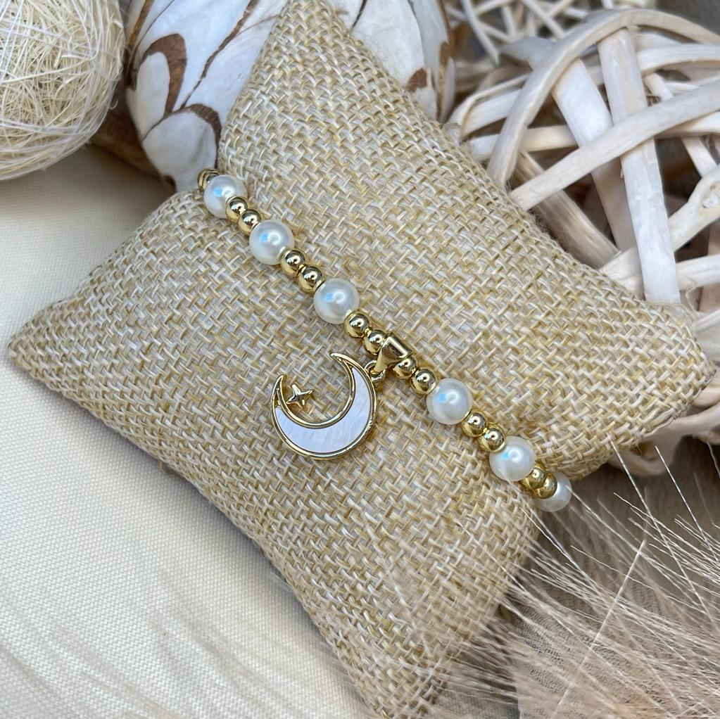 Pulsera elasticada de balines acero perla colgante / unidad6