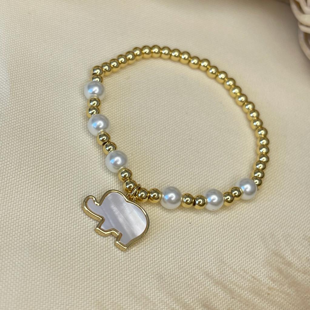 Pulsera elasticada de balines acero perla colgante / unidad3