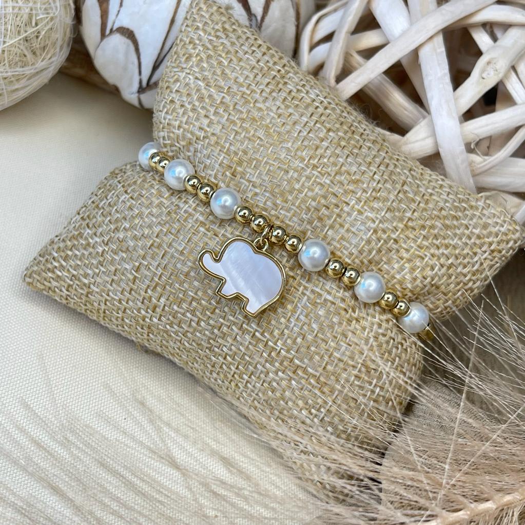 Pulsera elasticada de balines acero perla colgante / unidad2