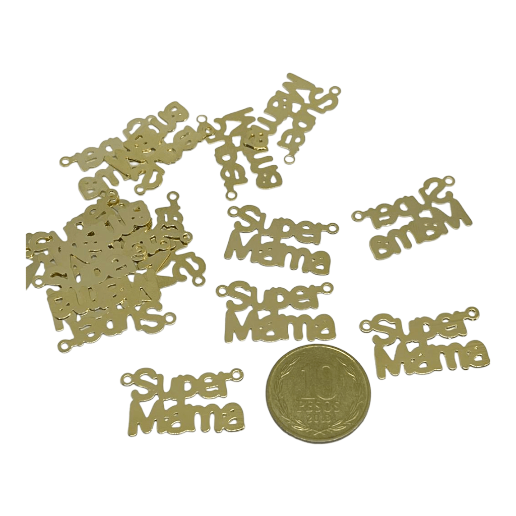 Dije conector palabra Súper mamá Gold-filled / unidad3