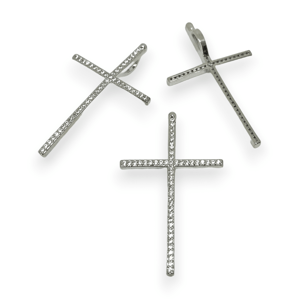 Dije pasador maxi cruz fe baño de oro zircón / unidad5