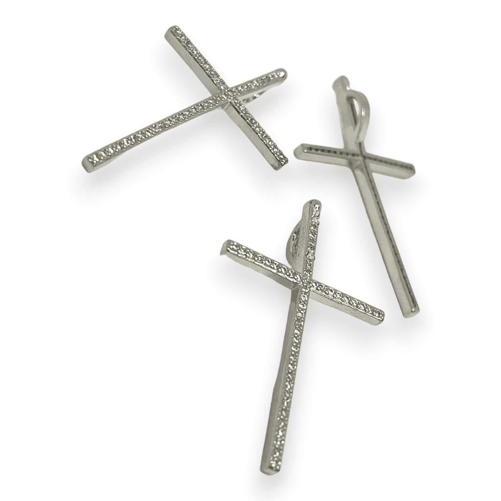 Dije pasador maxi cruz fe baño de oro zircón / unidad4