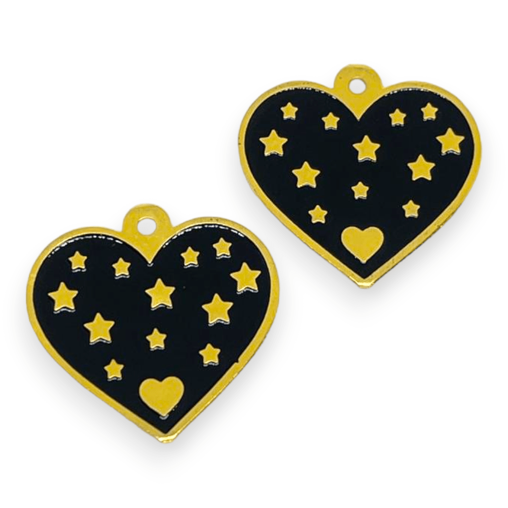Dije colgante corazón estrellas esmaltado Gold-filled / unidad1