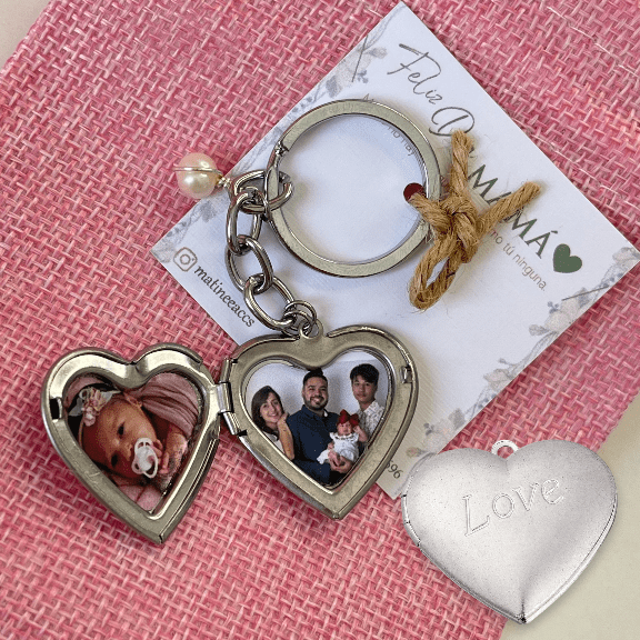 Llavero con relicario corazón dos fotos personalizado plateado / unidad2