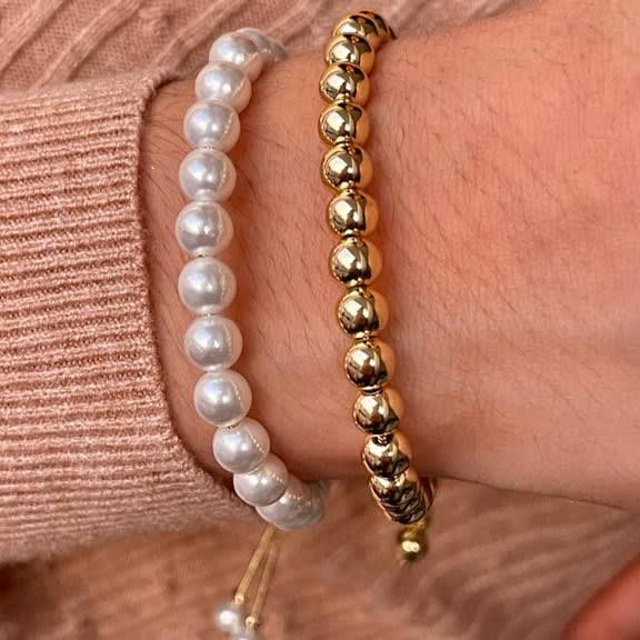 Pulsera ajustable de perlas 6 mm y baño de oro / unidad2