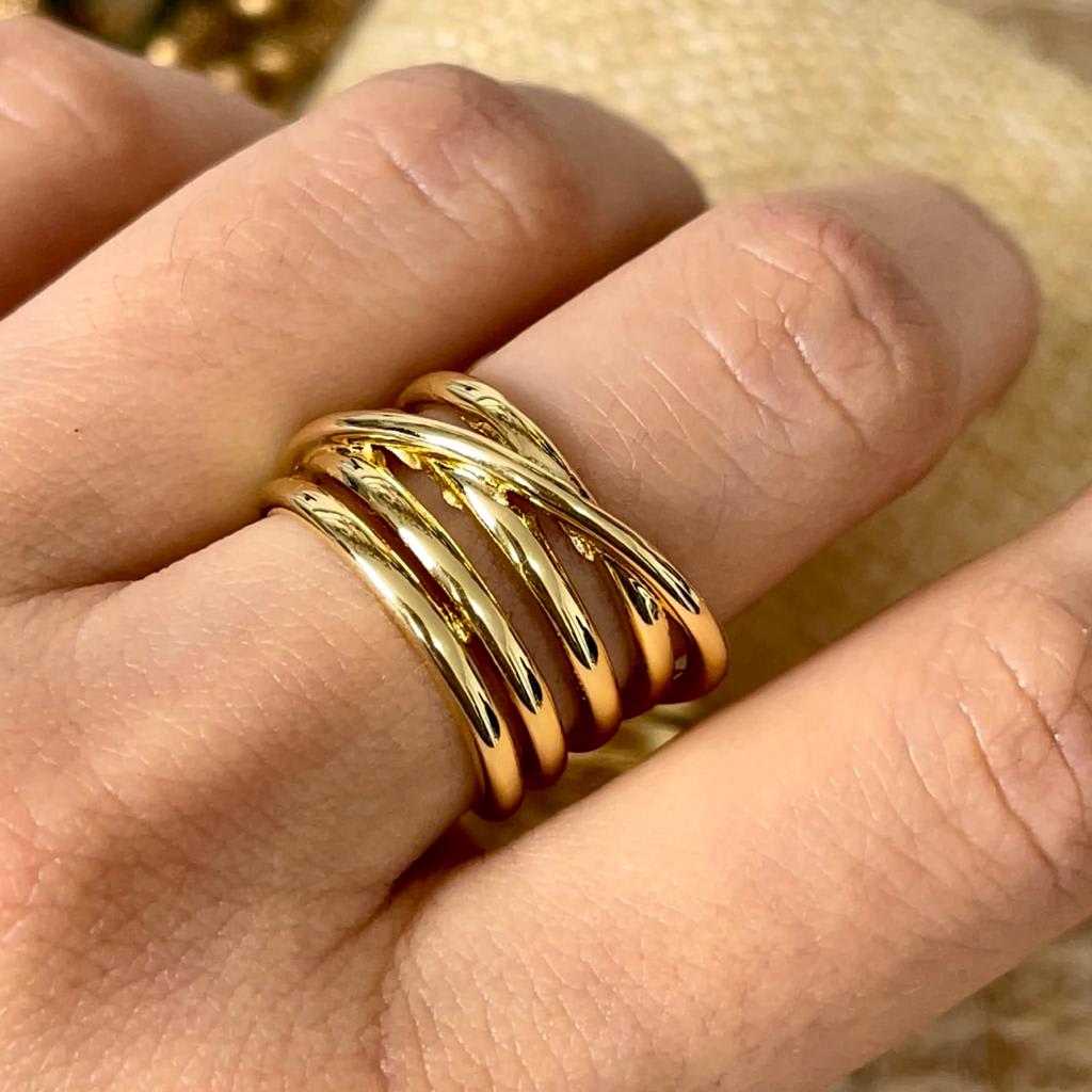 Anillo ajustable de lineas grueso baño de oro / unidad3