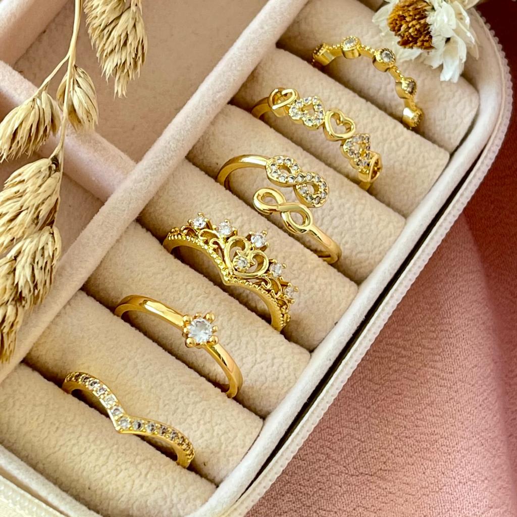 Anillo ajustable zircón solitario baño de oro / unidad2