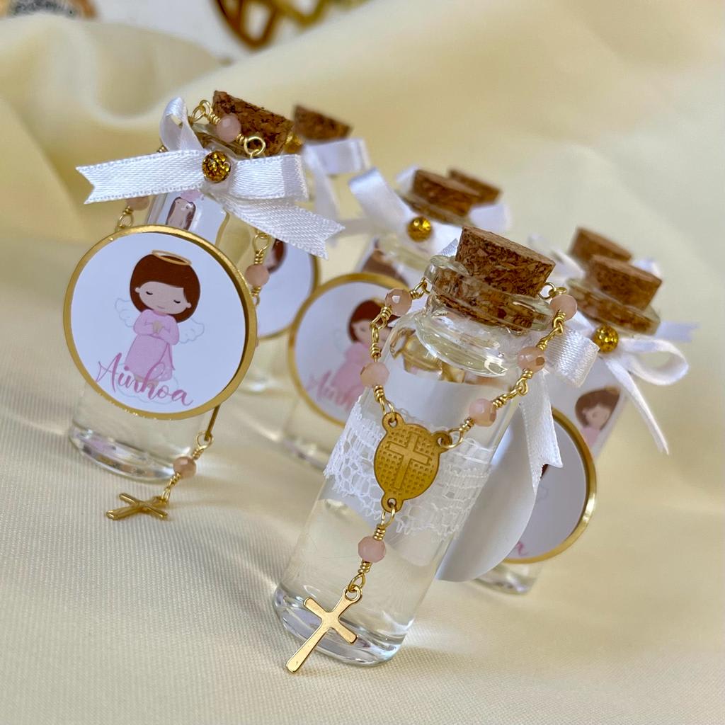 Souvenir Decenarios en alambrismo y botella para recuerdo bautizo comunión / 6 unidades2